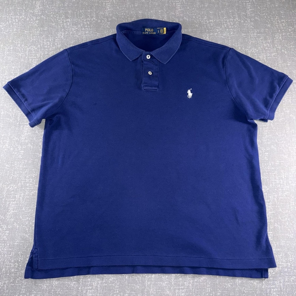 Polo Ralph Lauren Polo Shirt Mens Large Blue Solid Pony Logo Knit Short Sleeve